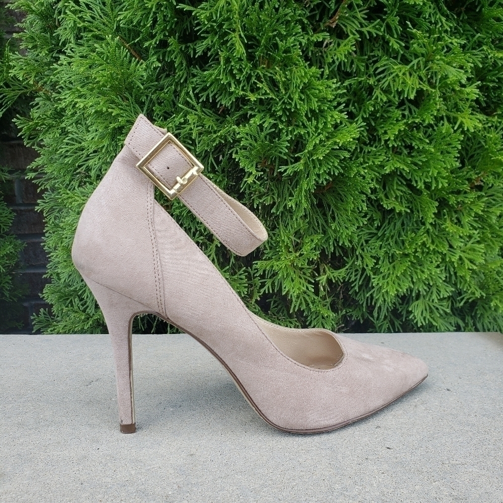 Graceland Beige Ankle Strap Buckle Heels Size 11